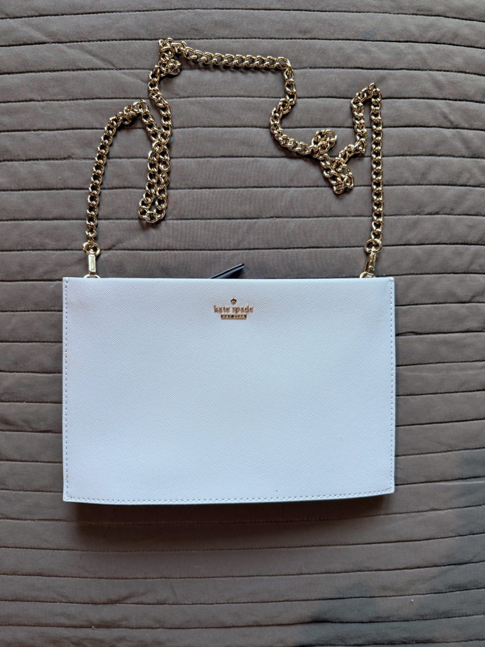 kate spade White Saffiano Leather Chain Shoulder Bag
